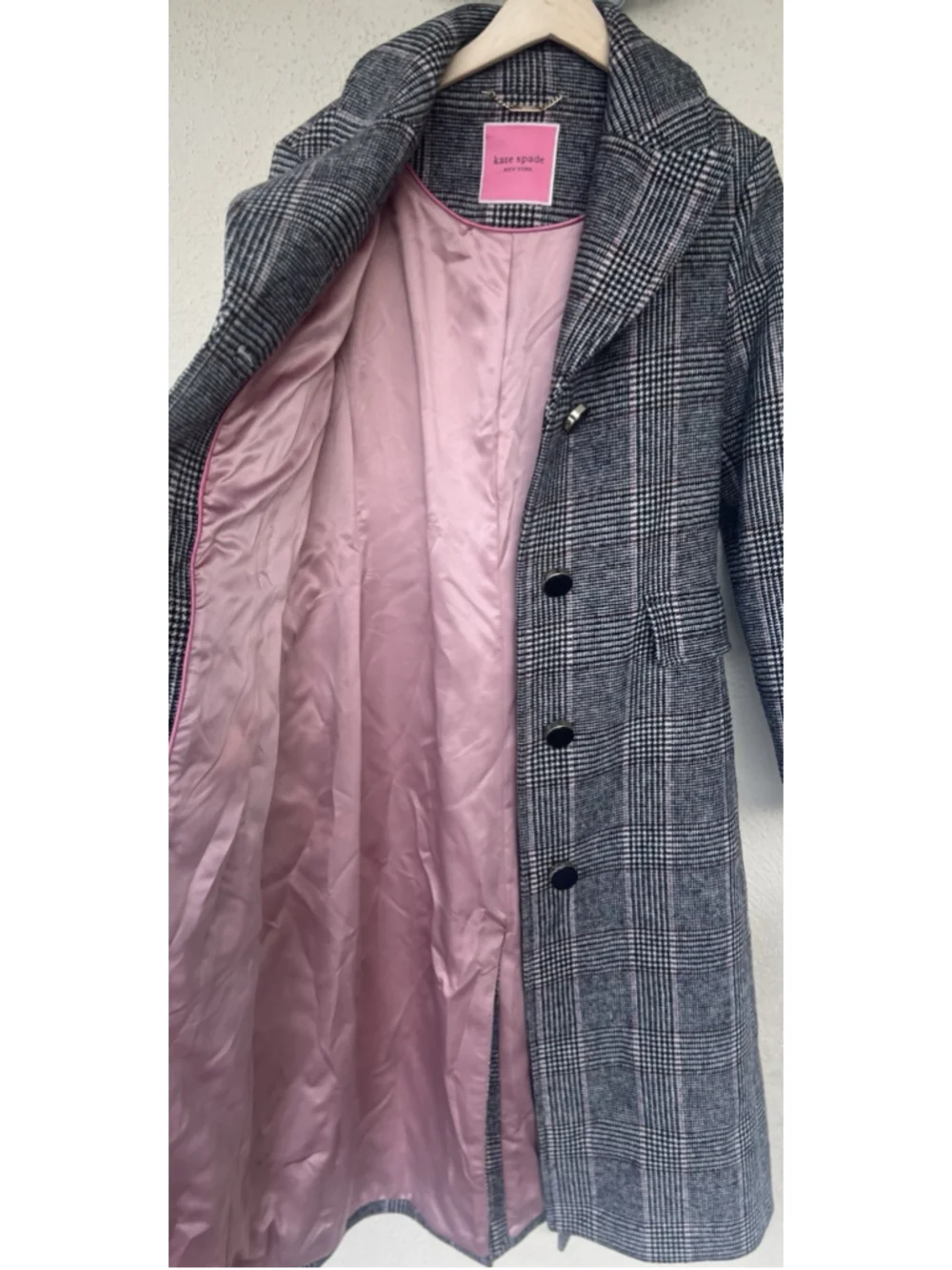 Kate Spade New York Plaid Wool Blend Belted Overcoat M Preppy Academia Office